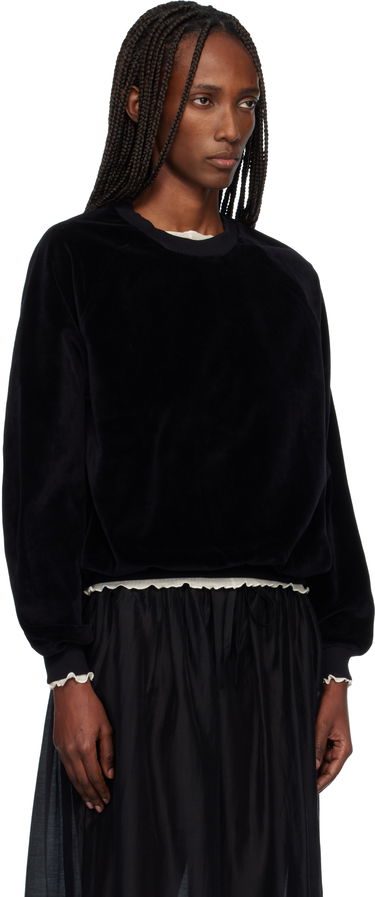 Суитчър Baserange Velvet Raglan Sweatshirt with Ruffle Trim Черно | PURR-VE-WI25, 1