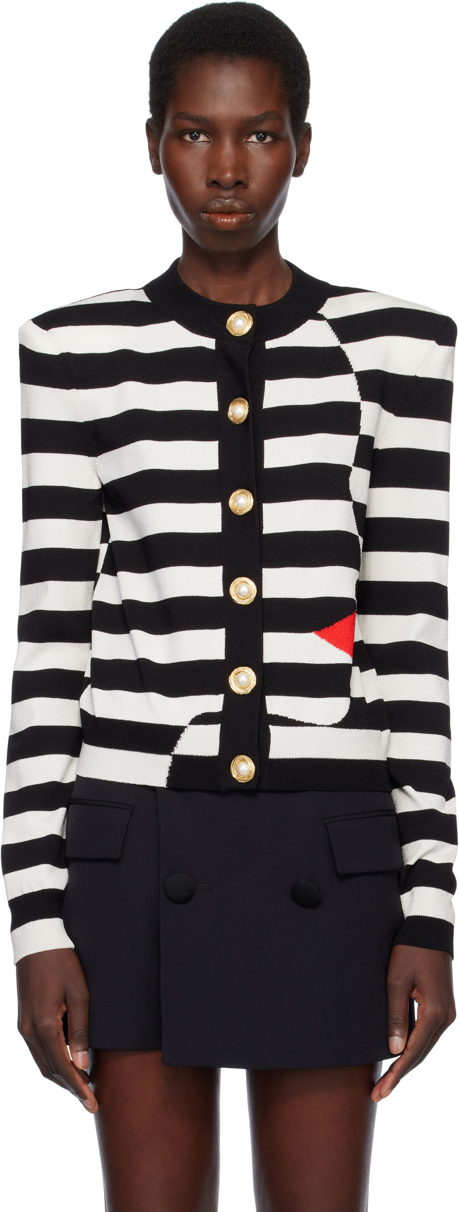 Пуловер Balmain Balmain Knit Striped Cardigan with Face Design Черно | EF0KL133KI32, 0