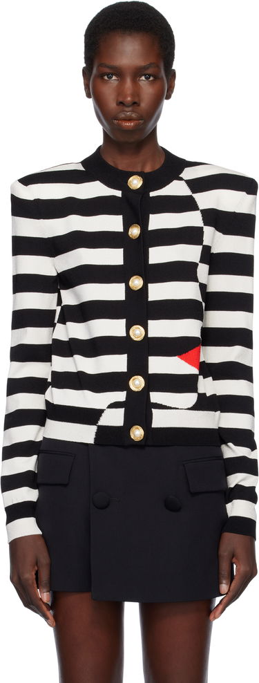 Пуловер Balmain Balmain Knit Striped Cardigan with Face Design Черно | EF0KL133KI32, 0
