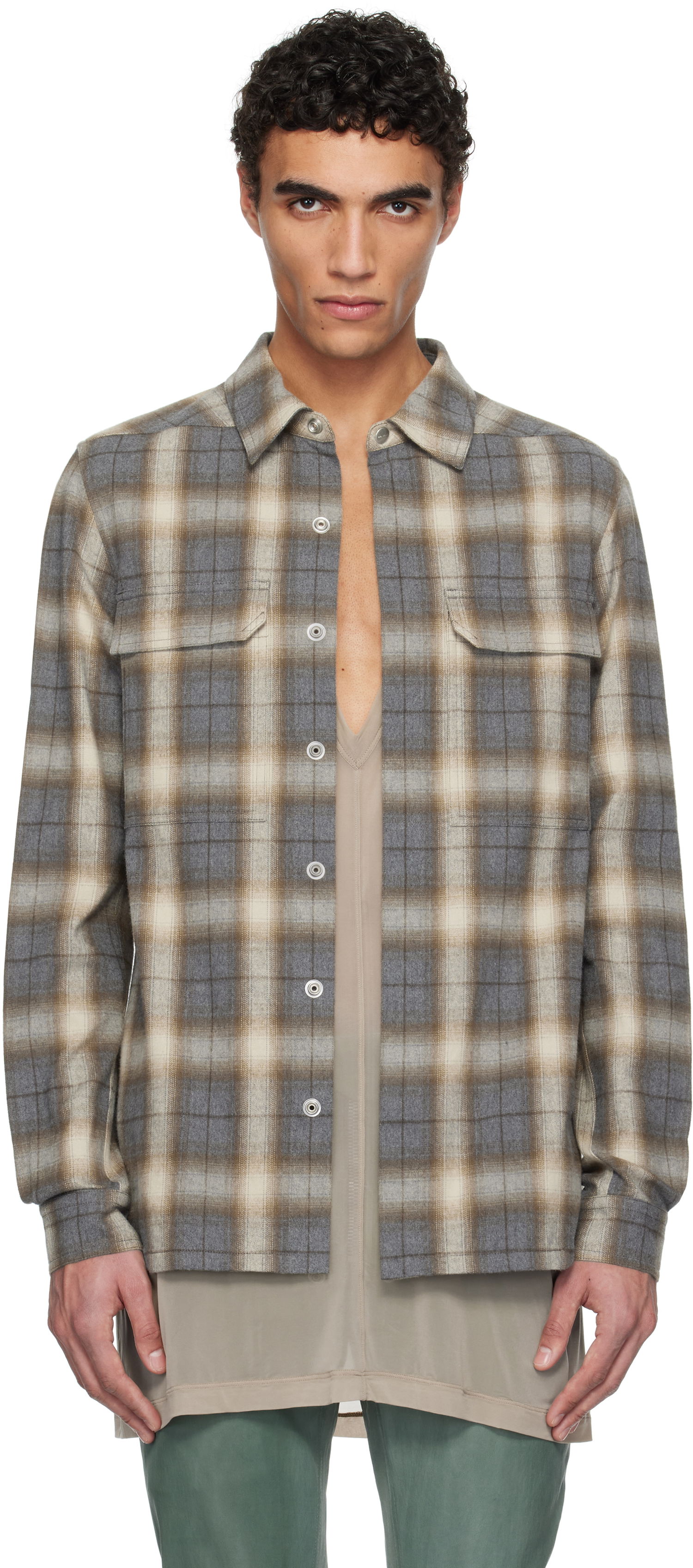 Риза Rick Owens Rick Owens Hollywood Plaid Overshirt Кафяво | RU01E5236 CP, 0