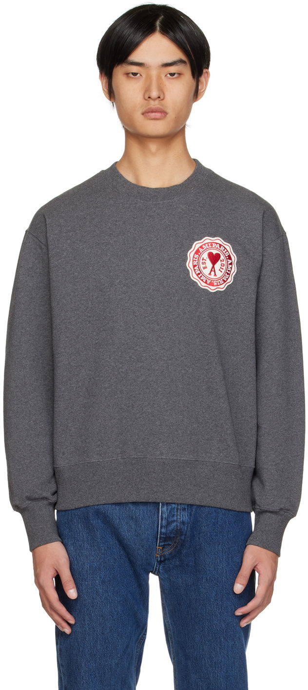 Суитчър AMI Patch Sweatshirt Сиво | USW011.739, 0