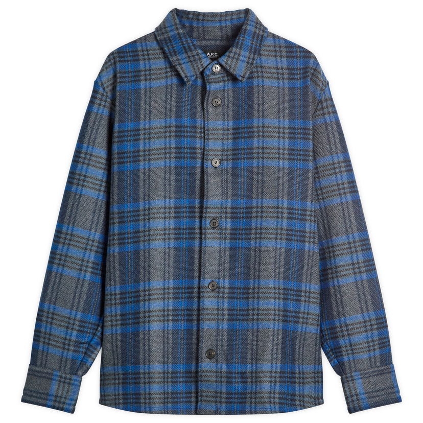 Риза A.P.C. Bobby Check Wool Overshirt Синьо | WOANY-H02884-PLA