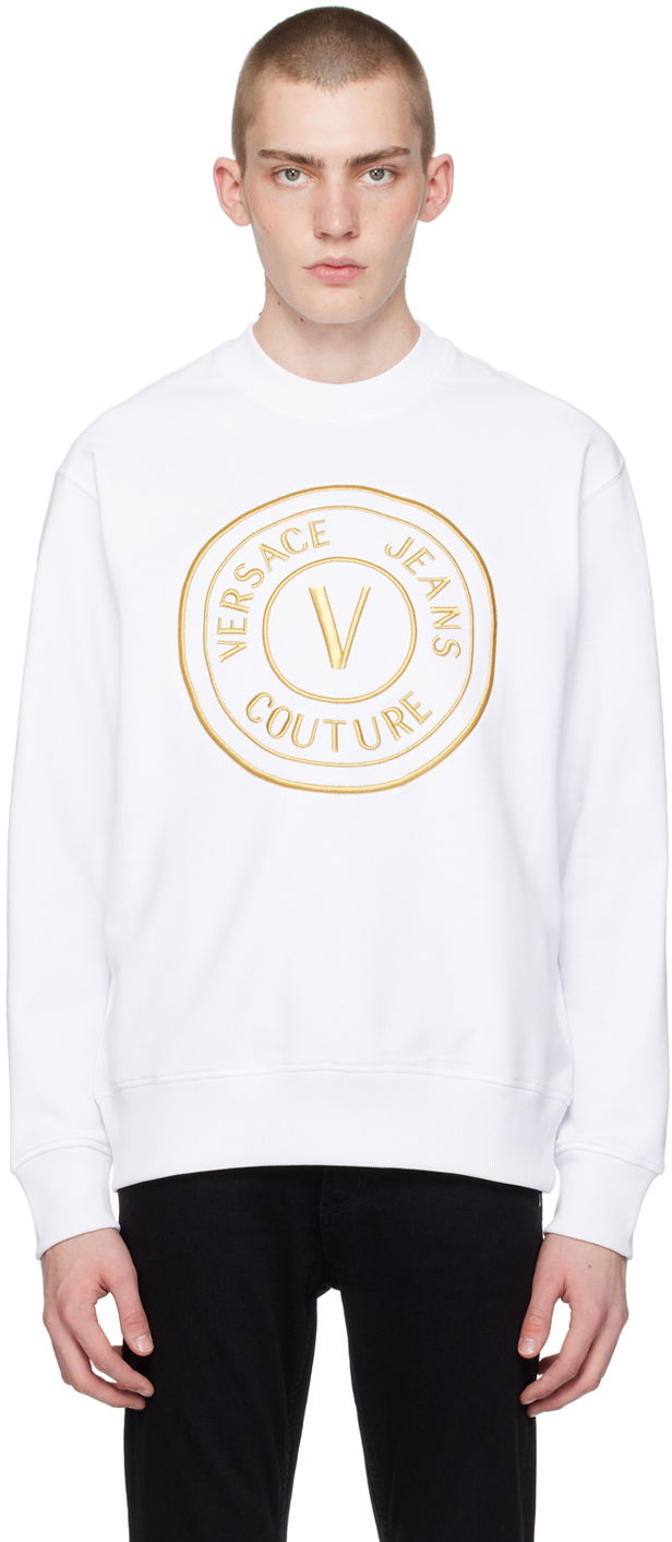 Суитчър Versace Jeans Couture White V-Emblem Sweatshirt Бяло | E76GAIT04_ECF01T