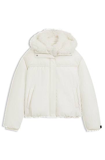 Пухо яке BOSS Water-repellent Puffer Jacket with Detachable Faux-Fur Bib Бяло | 50546842