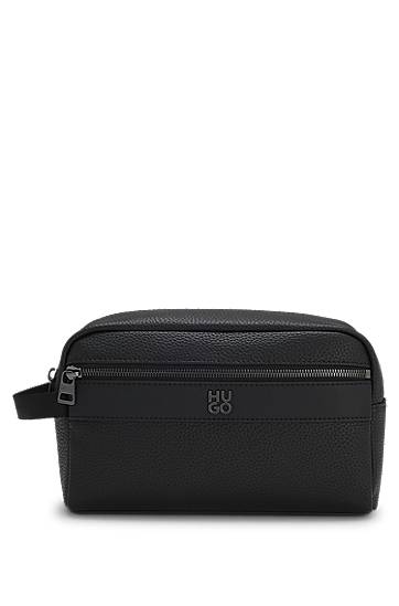 Чанта за пътуване BOSS HUGO Grained Faux-Leather Washbag with Logo Trim Черно | 50552293, 0