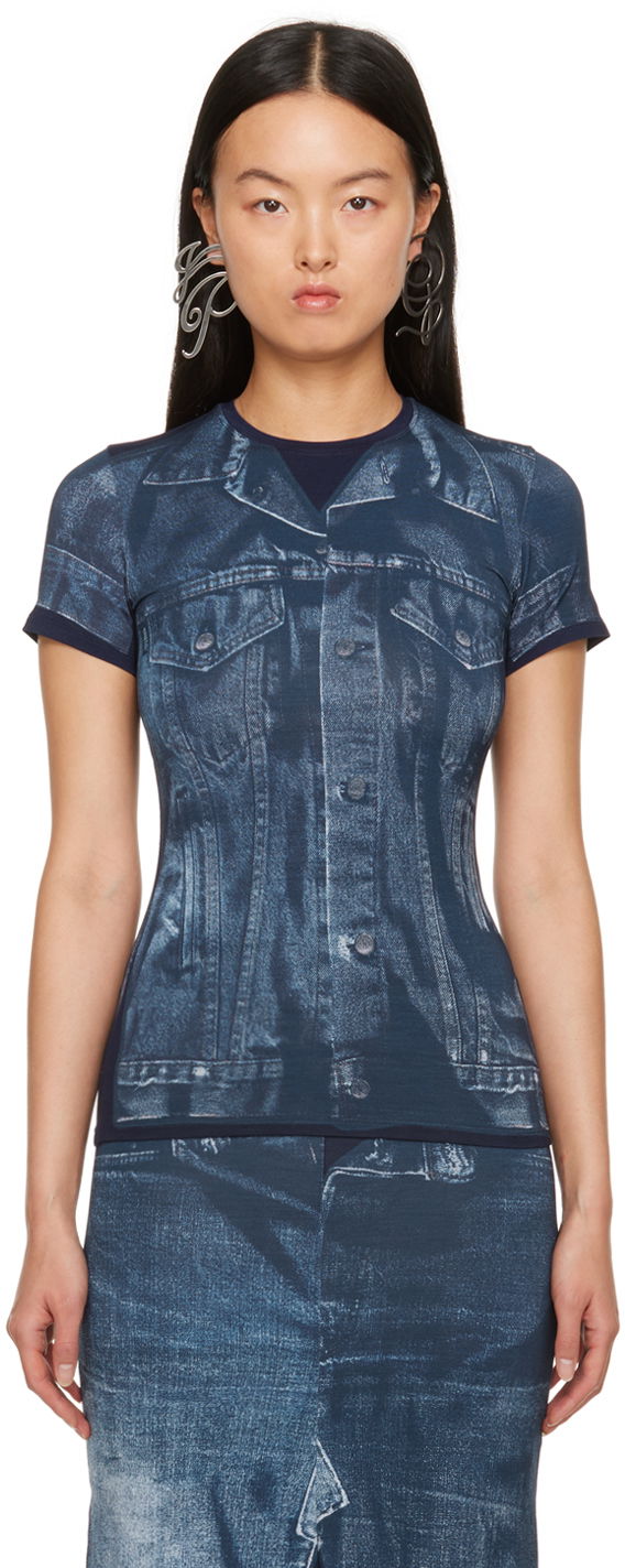Тениска Jean Paul Gaultier Gaultier Trompe L'œil Printed T-Shirt Синьо | 23/15-U-TS063-J530-5950, 0