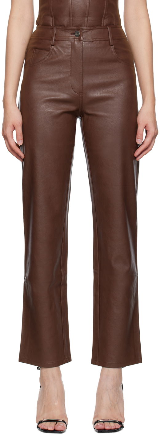 Панталони Miaou Miaou Junior Faux-Leather Straight-Leg Pants Кафяво | 1010-CL-BRL, 0
