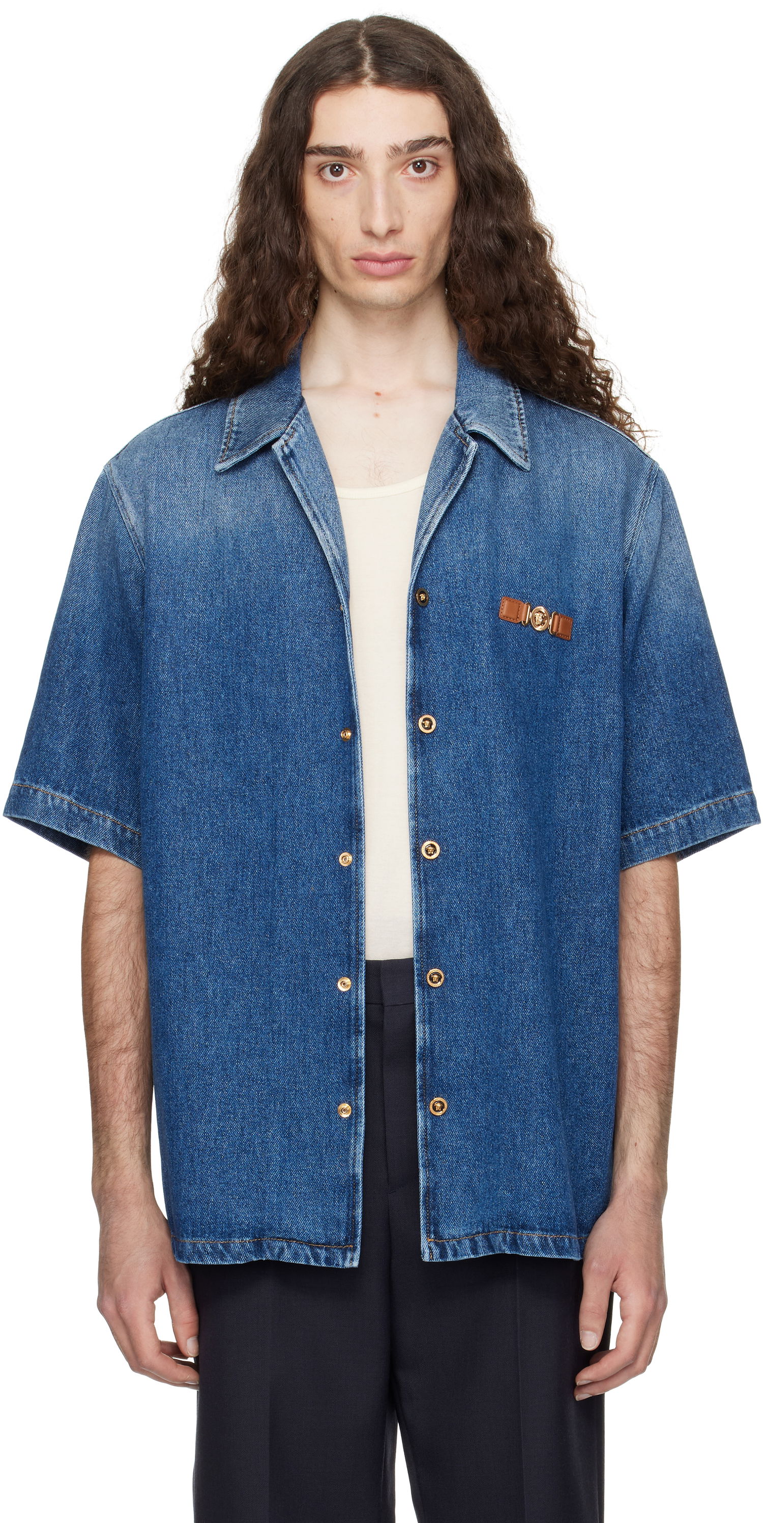 Риза Versace Versace Medusa Biggie Denim Shirt Синьо | 1020702_1A15015, 0