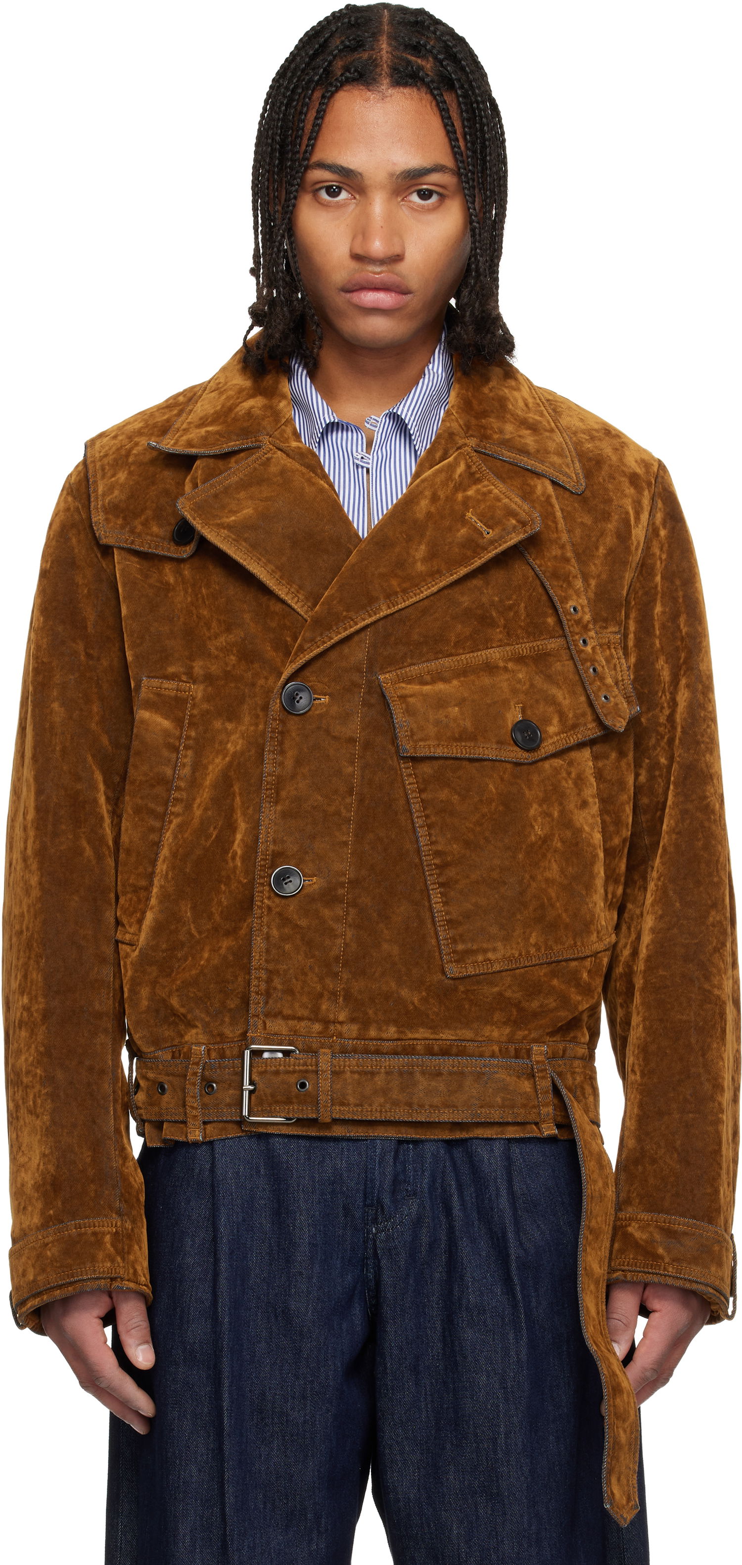 Яке Dries Van Noten Dries Van Noten Belted Velvet Jacket Кафяво | 252-020579-2392, 0