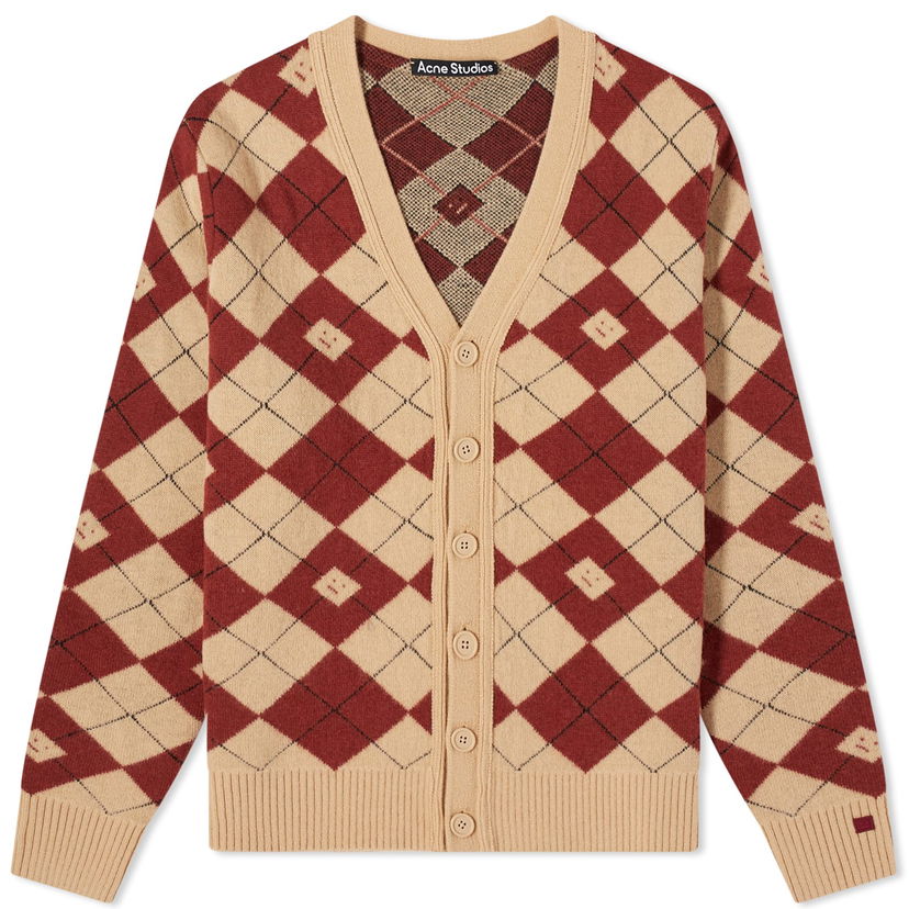 Пуловер Acne Studios Kwanny Argyle Face Cardigan Червено | C60084-DKE