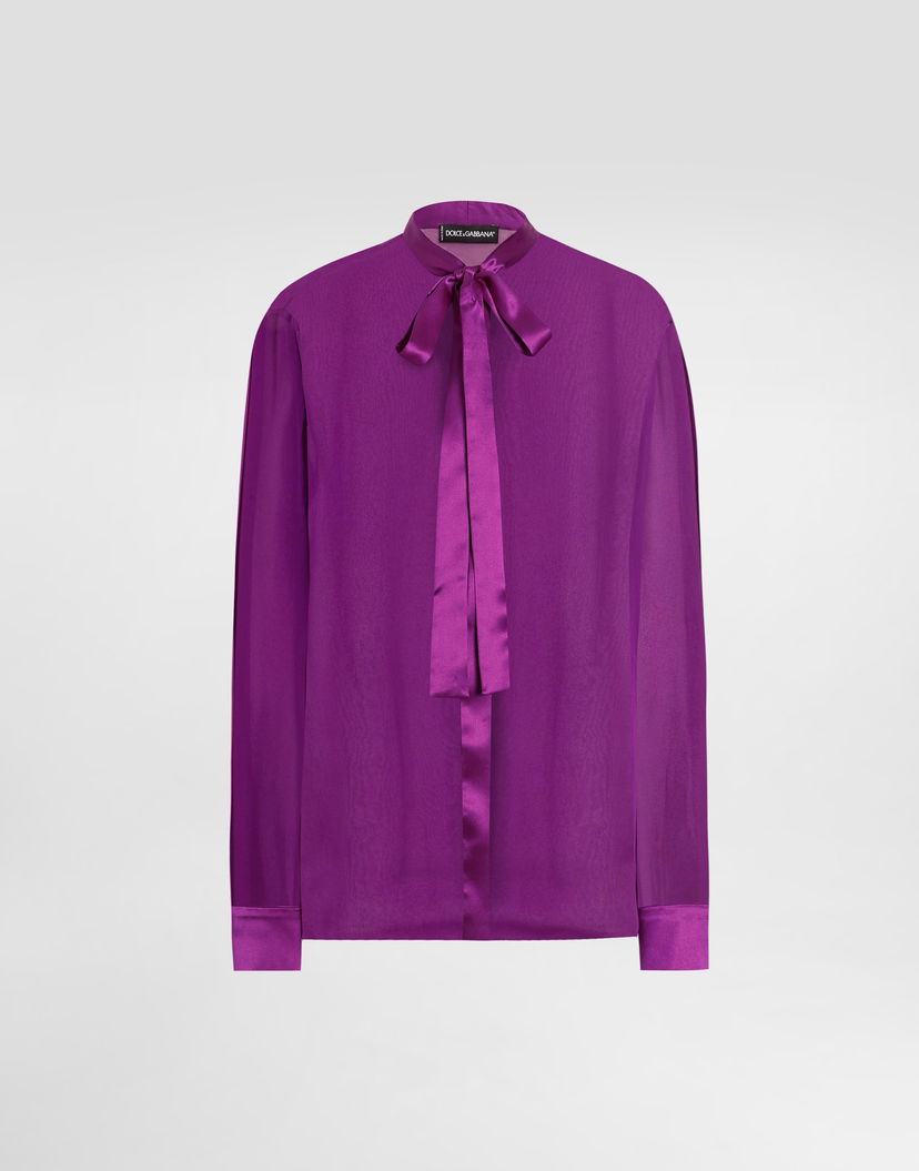 Риза Dolce & Gabbana Dolce & Gabbana Chiffon Shirt with Satin Bow Лилаво | F5S81TFU1ATF0571