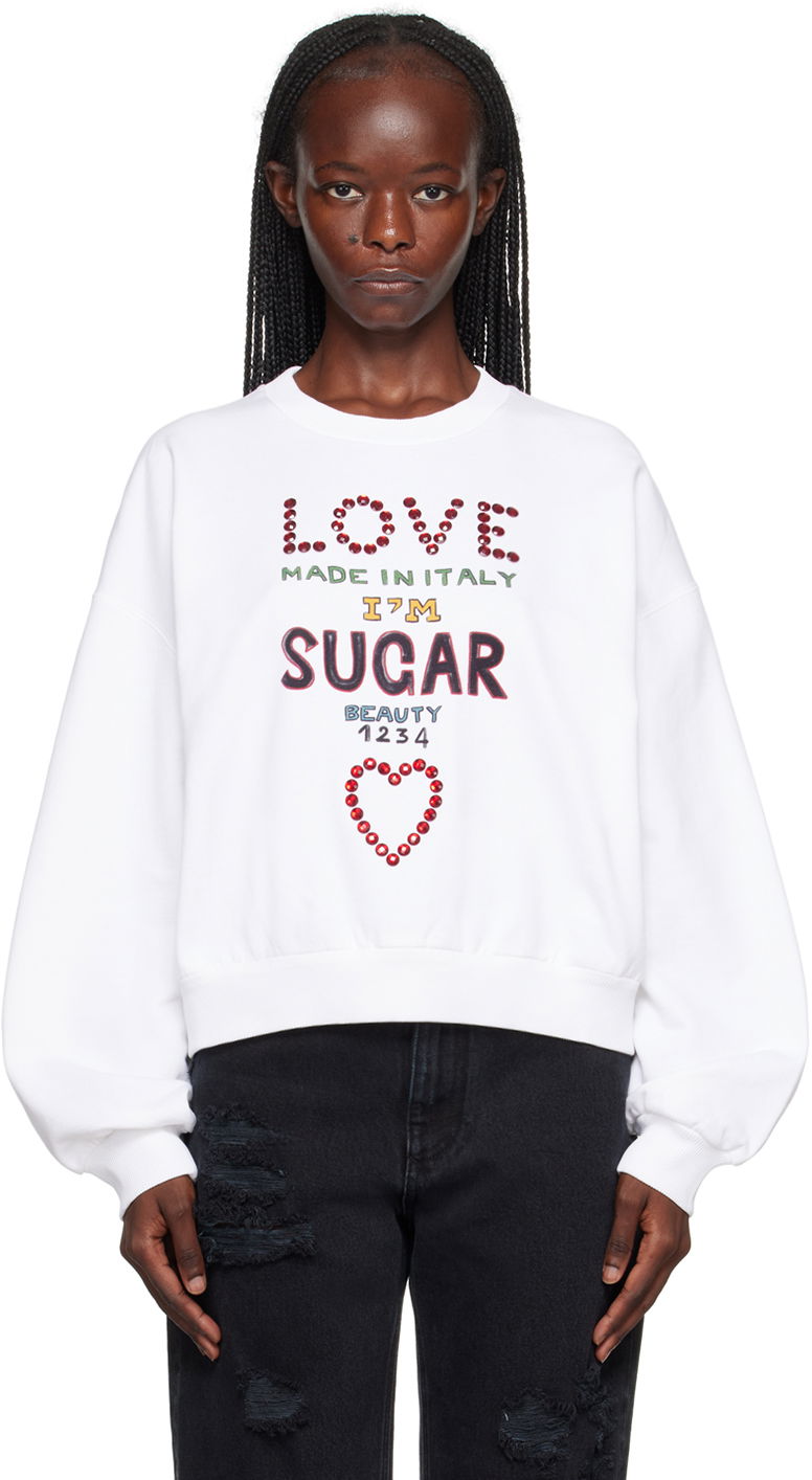 Суитчър Dolce & Gabbana White Crystal-Cut Sweatshirt Бяло | F9Q92Z GDBT3