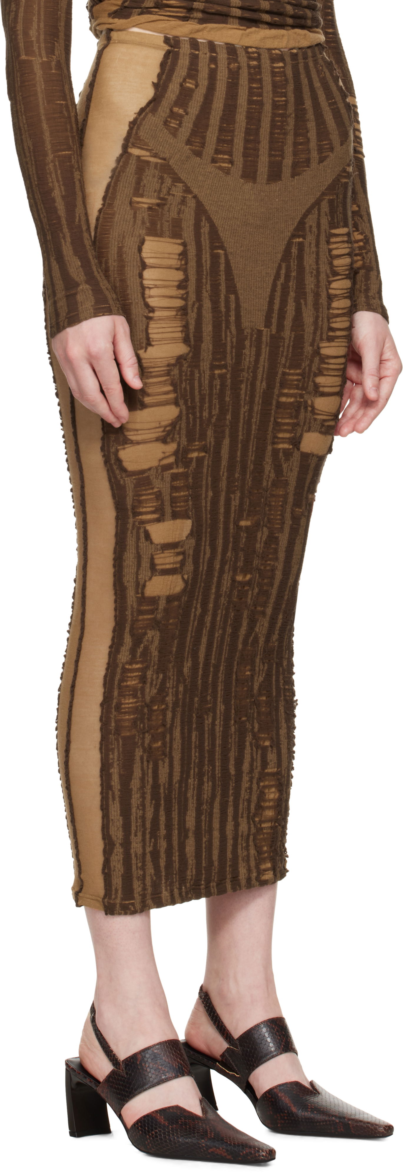 Пола Diesel Diesel M-Calina Distressed Midi Skirt Кафяво | A19220 0BJBI, 1