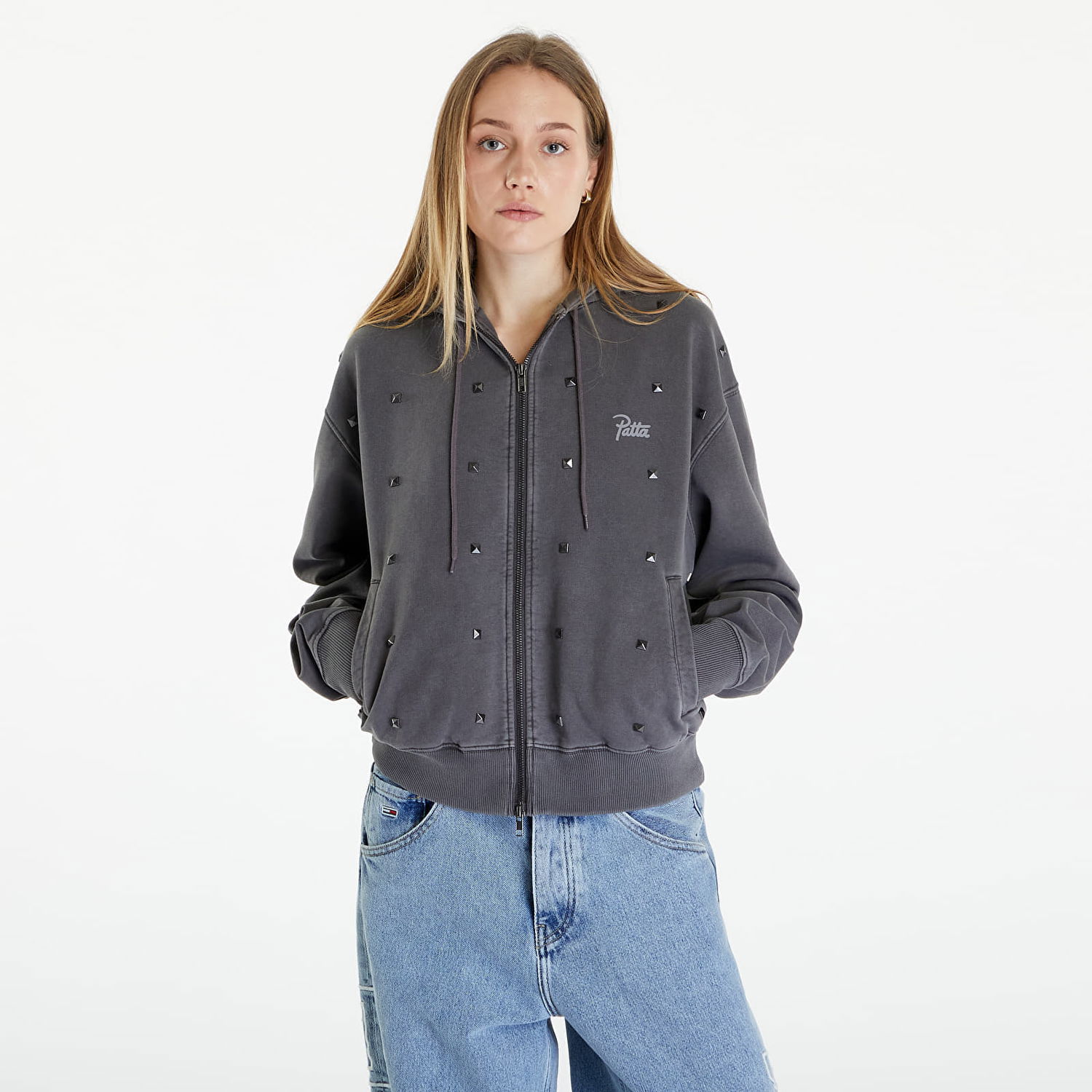 Суитчър Patta Studded Washed Zip Up Hoodie Сиво | POC-SS24-2010-331-0238-055, 0