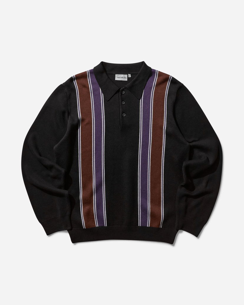 Пуловер Carhartt WIP Longsleeve Polo Sweater Stripe Черно | I034032 2KFXX