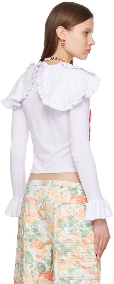 Съкратен топ Chopova Lowena Chopova Lowena Ruffle Collar Long Sleeve Graphic T-Shirt Бяло | W6329, 2