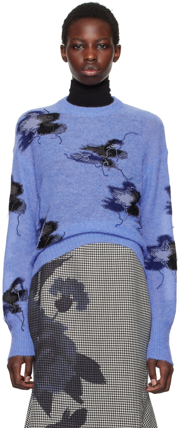 Пуловер Erdem Intarsia Cropped Sweater Синьо | PF24_F1KT7_BLFKM