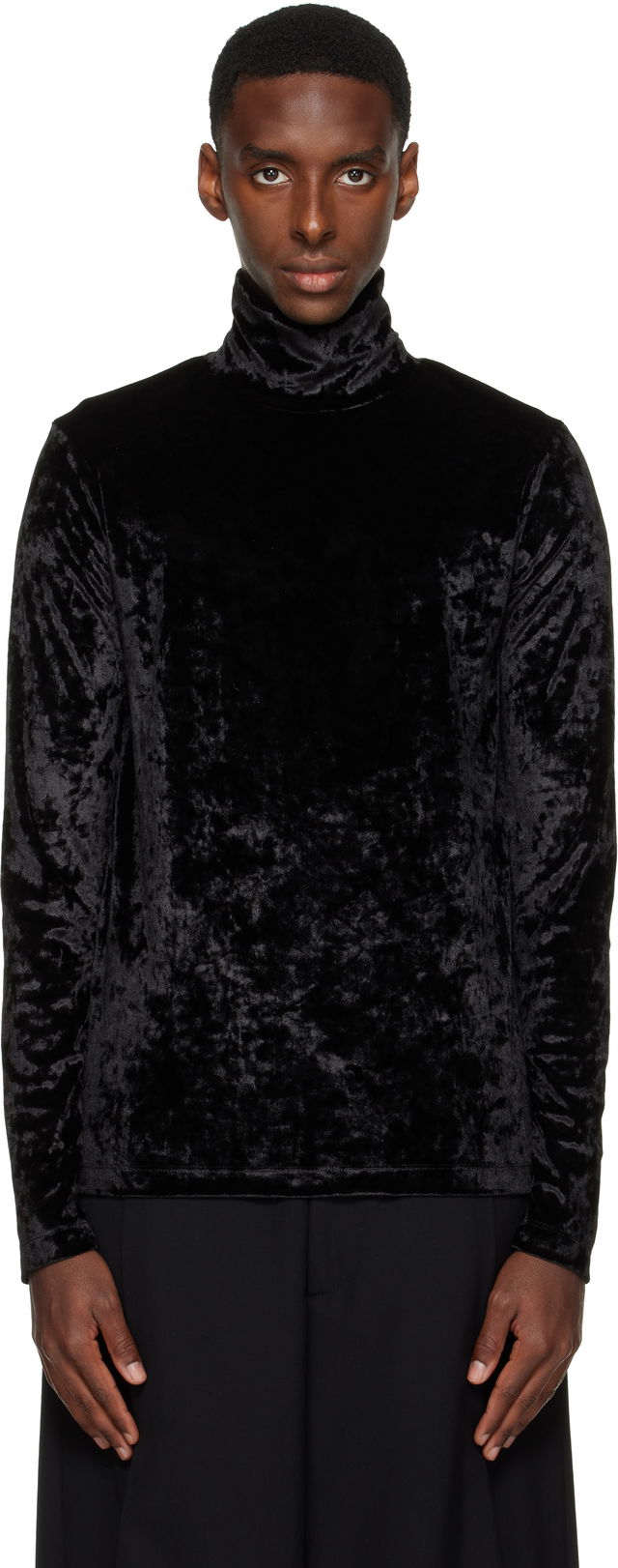 Dries Van Noten Crushed Velvet Long Sleeve High Neck Top