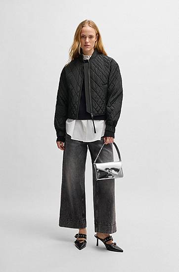 Яке бомбър BOSS HUGO Quilted Cropped Bomber Jacket Черно | 50541441, 1