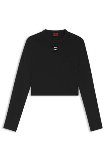 Съкратен топ BOSS HUGO Slim-Fit Cropped Jersey Top with Embroidered Logo Черно | 50518378, 0