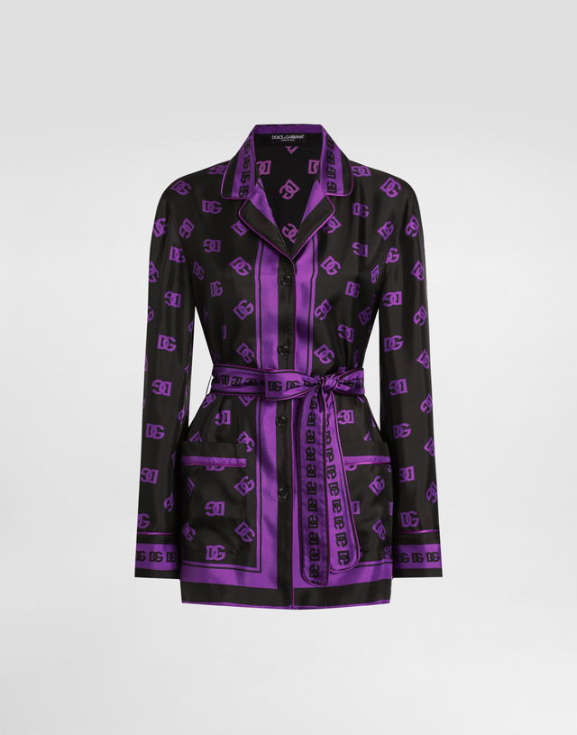 Dolce & Gabbana All-over Logo Print Silk Twill Robe