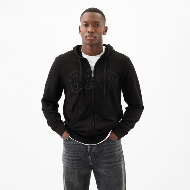 French Terry Fullzip Logo Hoodie True Black