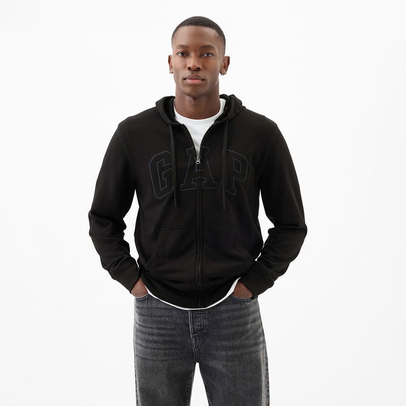 Суитчър GAP French Terry Fullzip Logo Hoodie True Black Черно | 868454-00