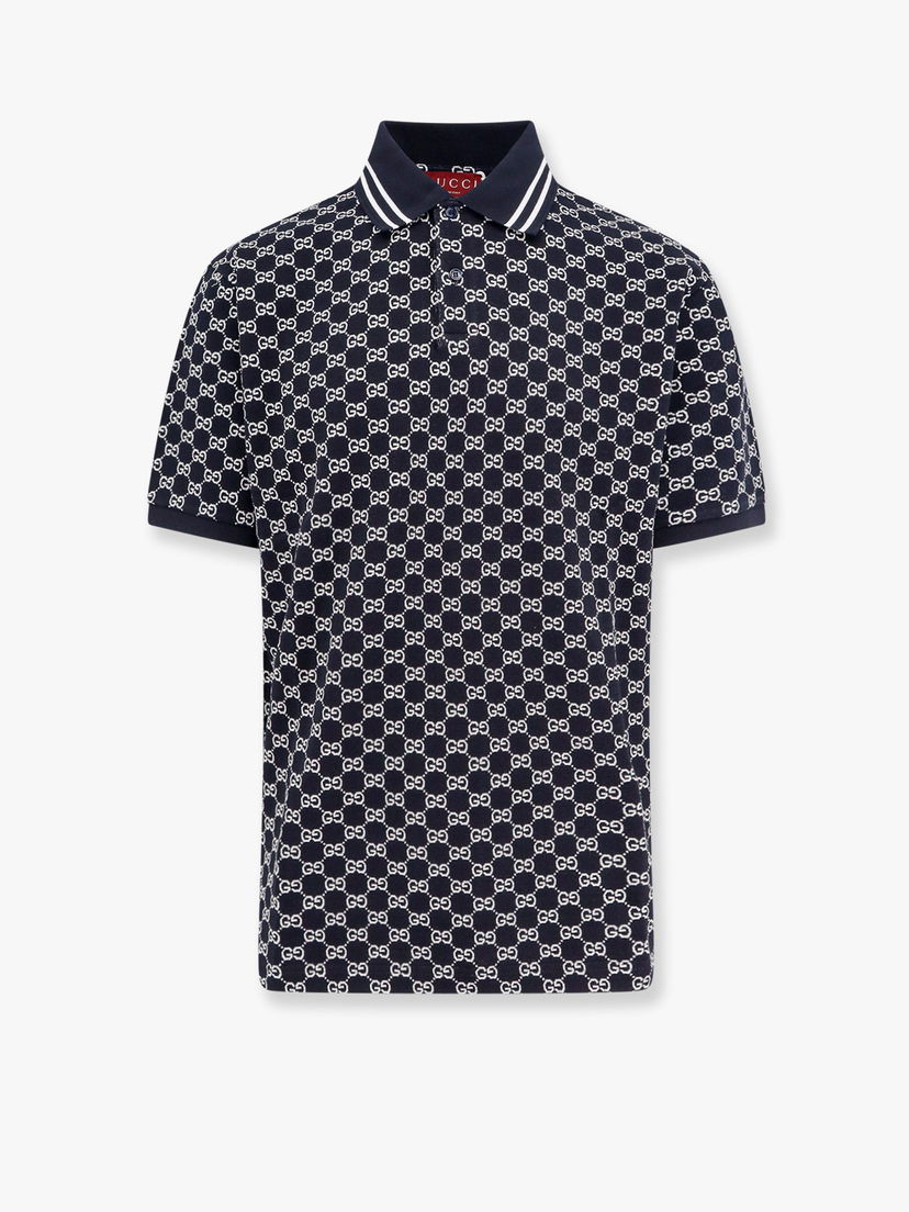 Поло тениска Gucci All-Over Patterned Polo Shirt Синьо | 788024XJG5N4137