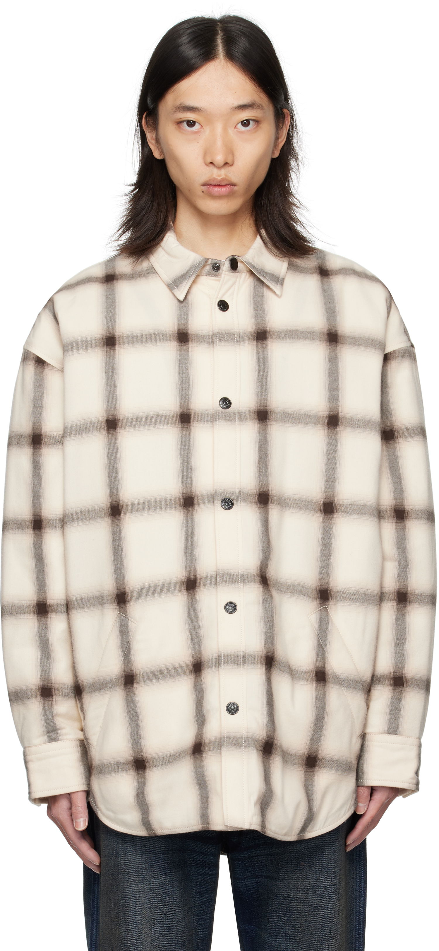 Риза Acne Studios Acne Studios Flannel Button-Up Overshirt Бежово | B90845-, 0