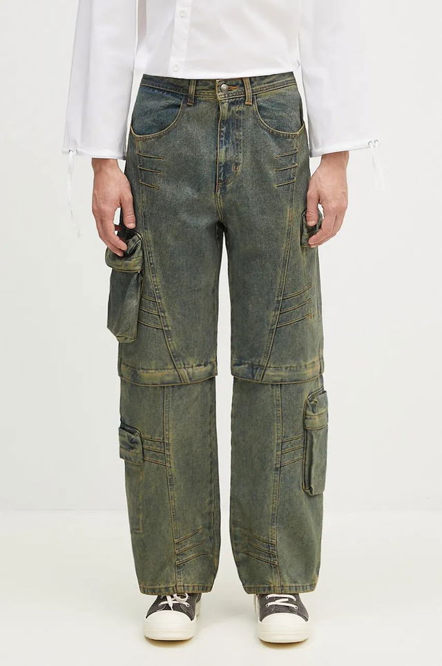 Cargo Coated Wide-Leg Jeans