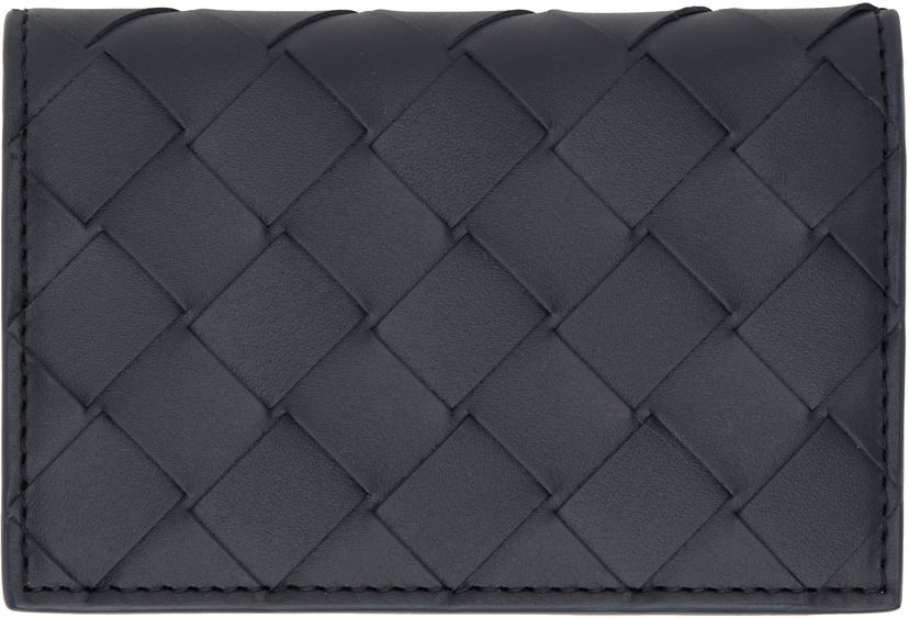 Портфейл Bottega Veneta Woven Leather Flap Card Holder Синьо | 749417 VCPQ6 4218