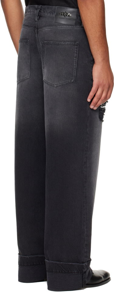 Дънки Simone Rocha Simone Rocha Embellished Distressed Wide-Leg Cuffed Jeans Черно | 4161B 1239D, 2