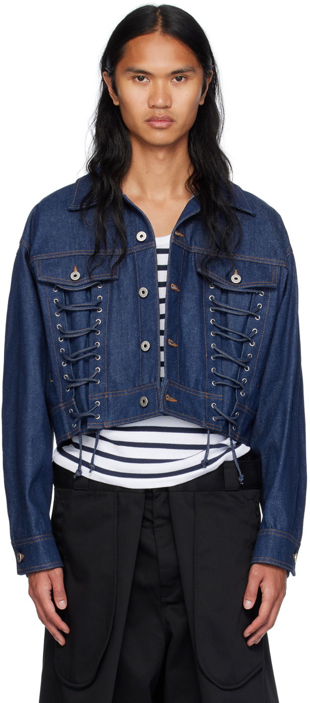 Яке Jean Paul Gaultier Jean Paul Gaultier Lace-Up Cropped Denim Jacket Синьо | 24/30-F-VE067-D015-55