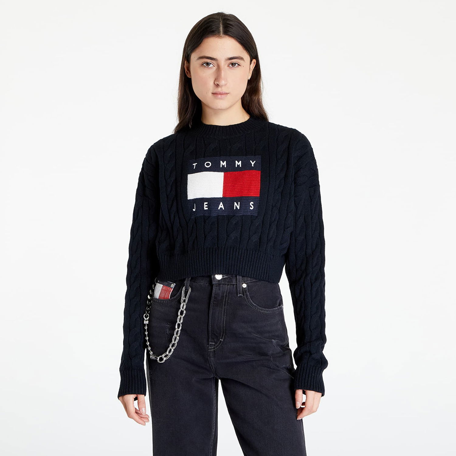 Пуловер Tommy Hilfiger Jeans Boxy Center Flag Pullover Черно | DW0DW14261 BDS, 0