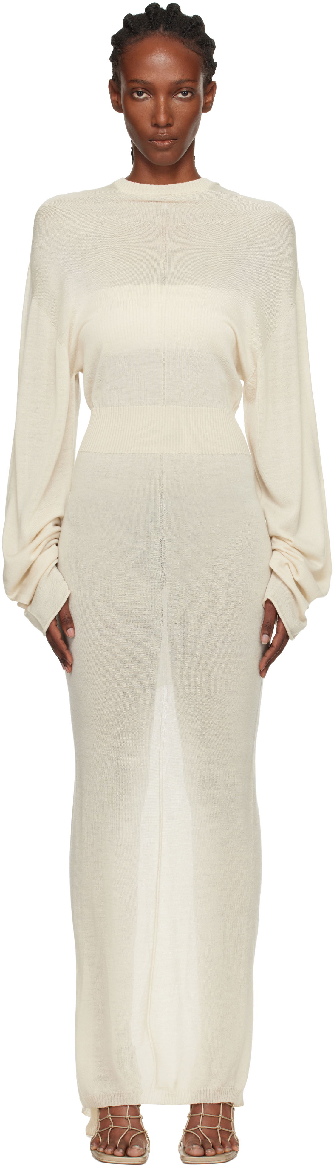 Pокля Rick Owens Concordians Knit Hooded Maxi Dress Бежово | RP02E4649 M, 0