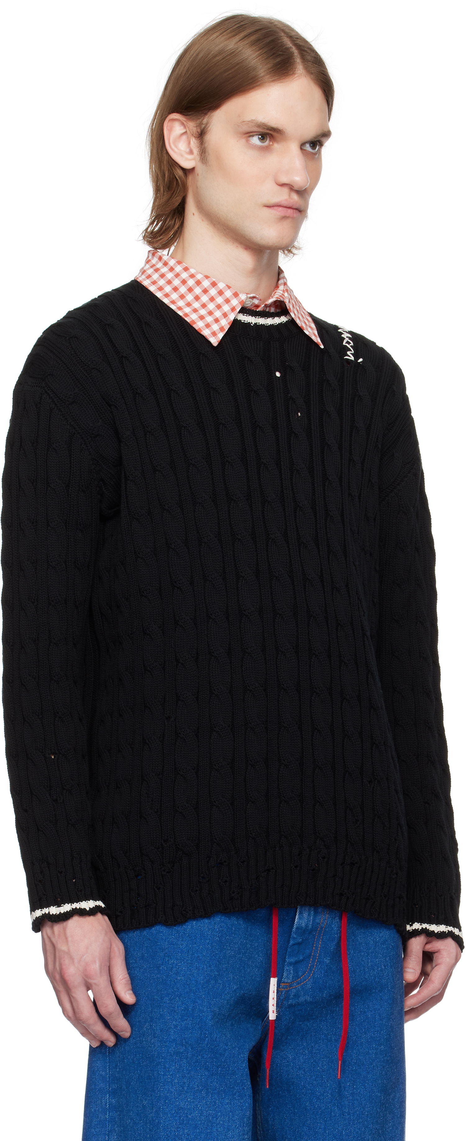 Пуловер Marni Marni Dishevelled Cable Knit Sweater Черно | POMG0071EQ UFC656, 1