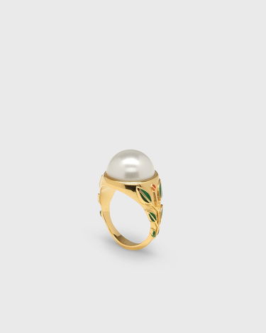 Пръстен Casablanca Pearl Gold-Tone Ring with Enamel Leaves Металик | APF25-JW-088-01, 2