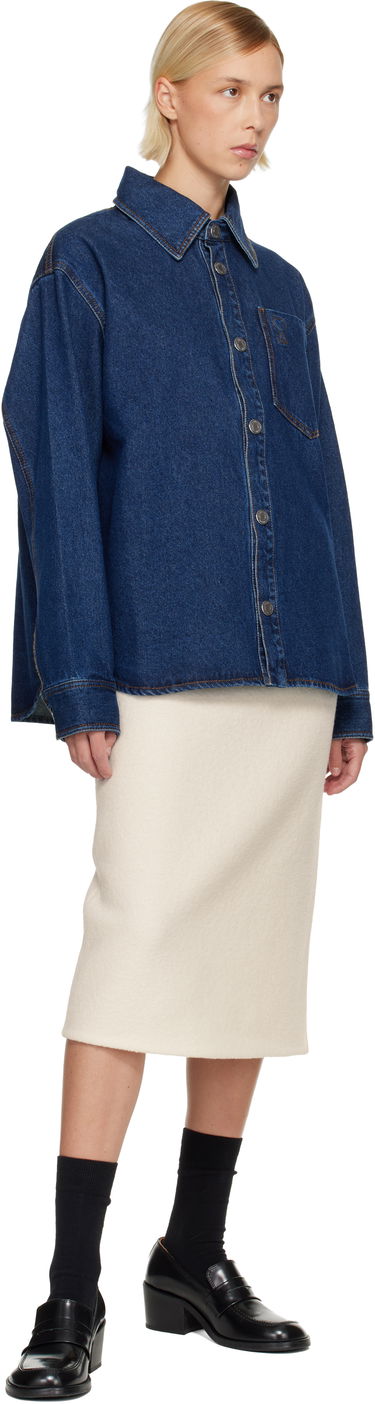 Риза AMI Cotton Ami de Coeur Denim Overshirt Синьо | H25UJK788.DE0104, 3