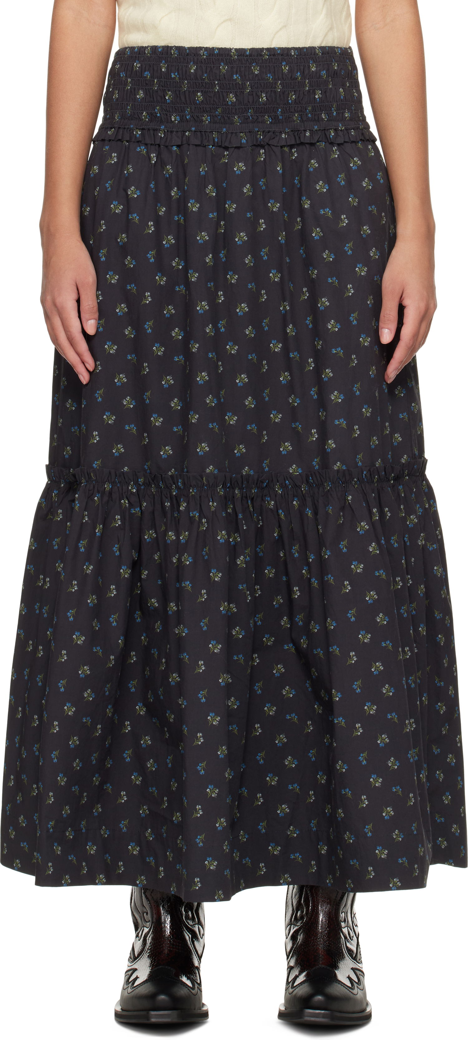 Пола GANNI Ganni Floral Printed Maxi Skirt Черно | W0308, 0