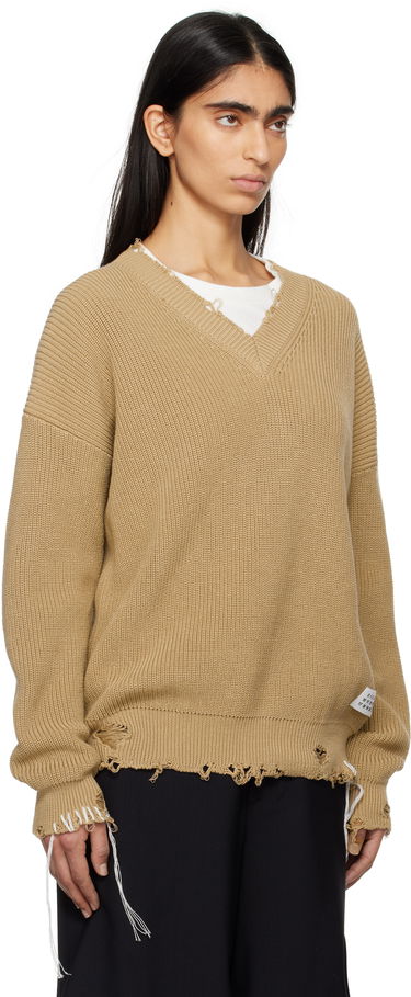 Пуловер Maison Margiela MM6 Maison Margiela Eaten Knit V-Neck Sweater Бежово | SH0HN0001 M13089, 1