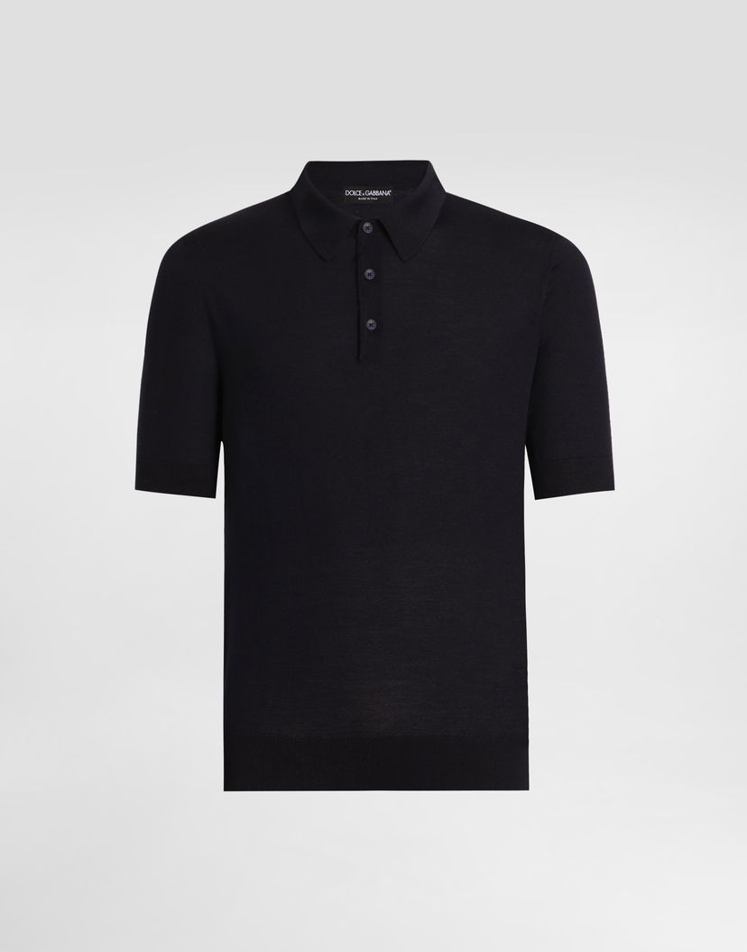 Поло тениска Dolce & Gabbana Dolce & Gabbana Fine-Gauge Wool Polo Shirt Тъмно синьо | GXZ02TJDVBVB0665