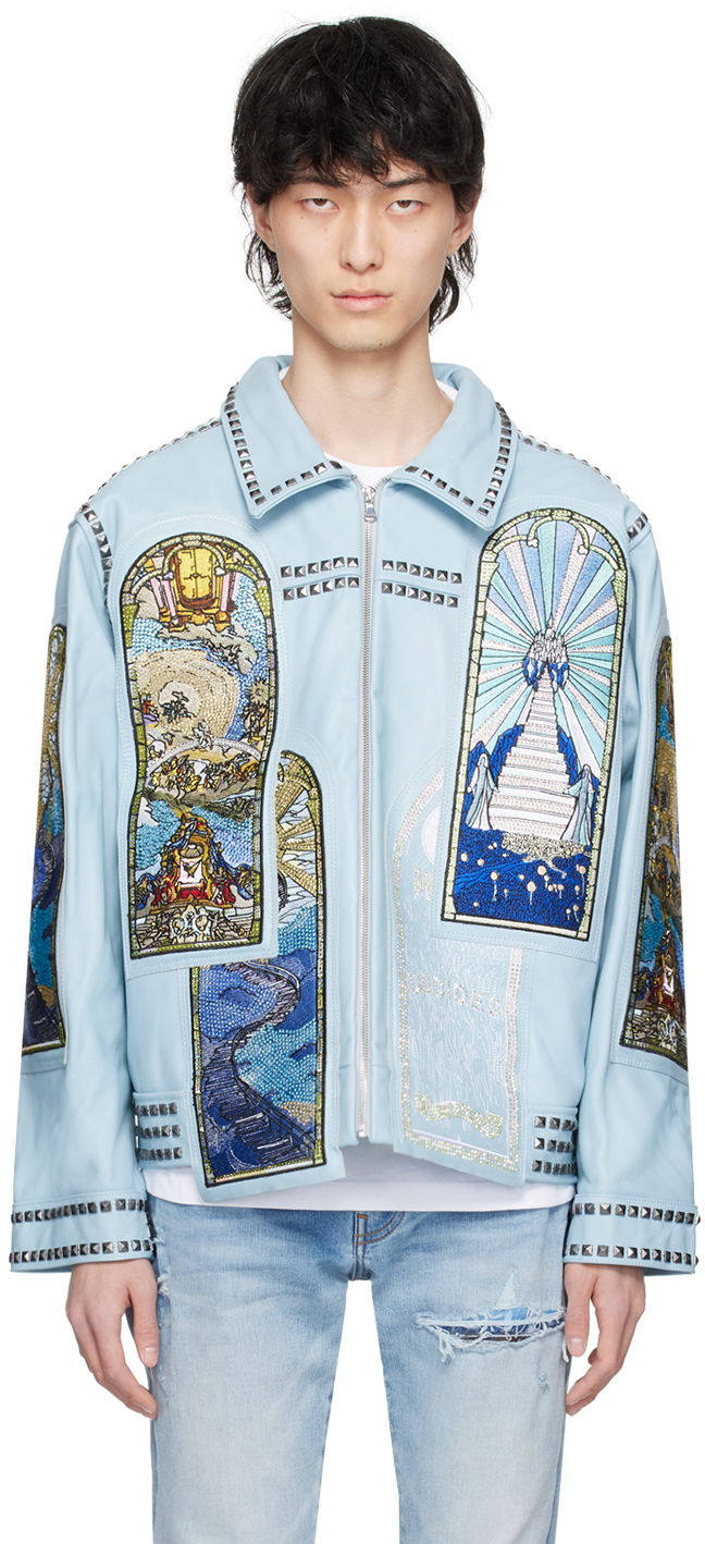 Яке Who Decides War Eternity Stained-Glass Embroidered Studded Leather Jacket Синьо | 1131110008SS24, 0