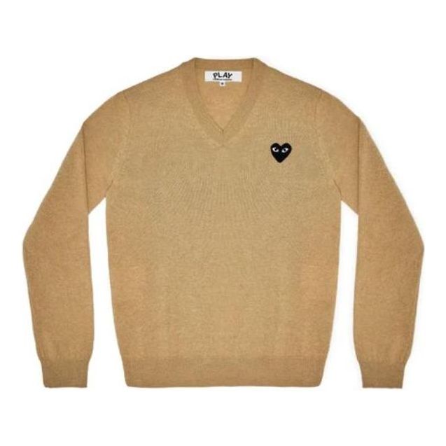 Пуловер Comme des Garçons PLAY V-Neck Long Sleeve T-Shirt With Black Emblem Бежово | AZ-N018-051-3, 0