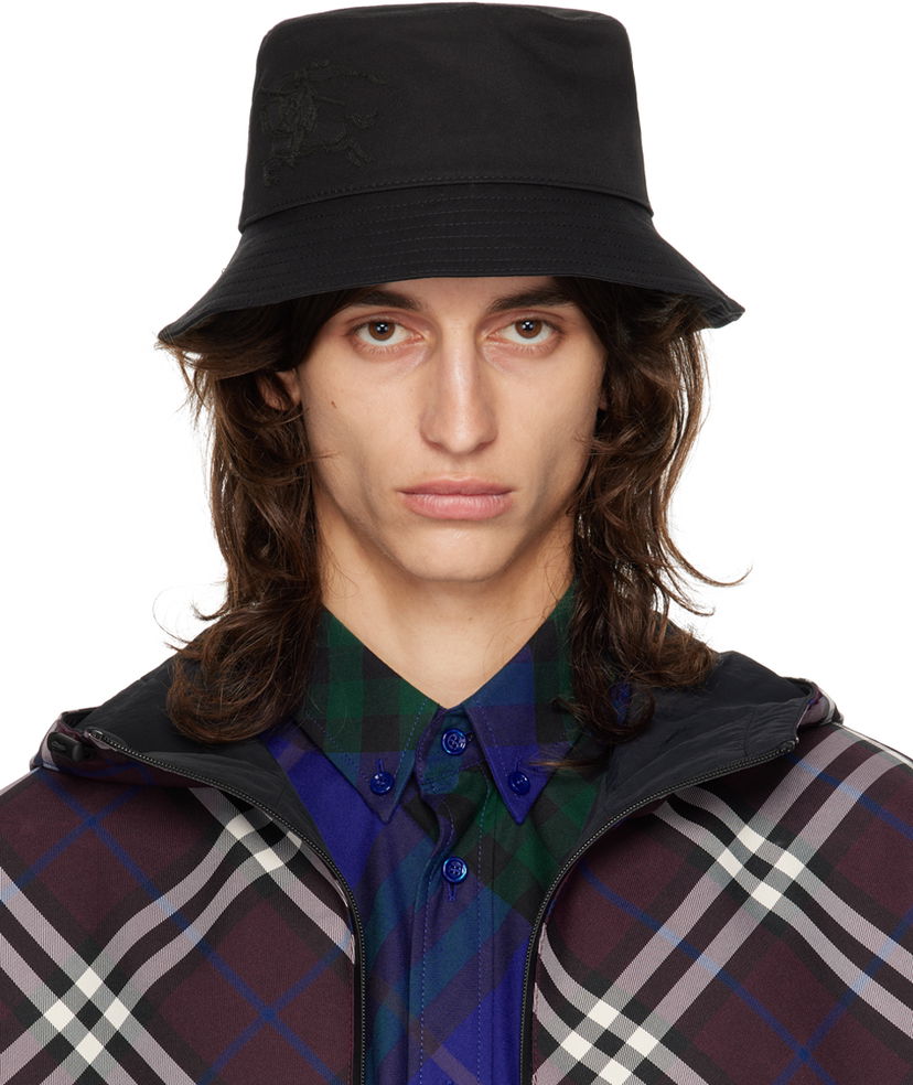 Шапка Burberry Black Cotton Blend Bucket Hat Черно | 8085734