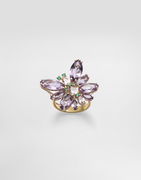 Dolce & Gabbana Butterfly Ring with Amethysts, Morganites, and Emeralds in 18K Yellow Gold