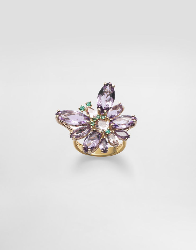 Пръстен Dolce & Gabbana Dolce & Gabbana Butterfly Ring with Amethysts, Morganites, and Emeralds in 18K Yellow Gold Лилаво | WRJI4GWAM01ZOO00
