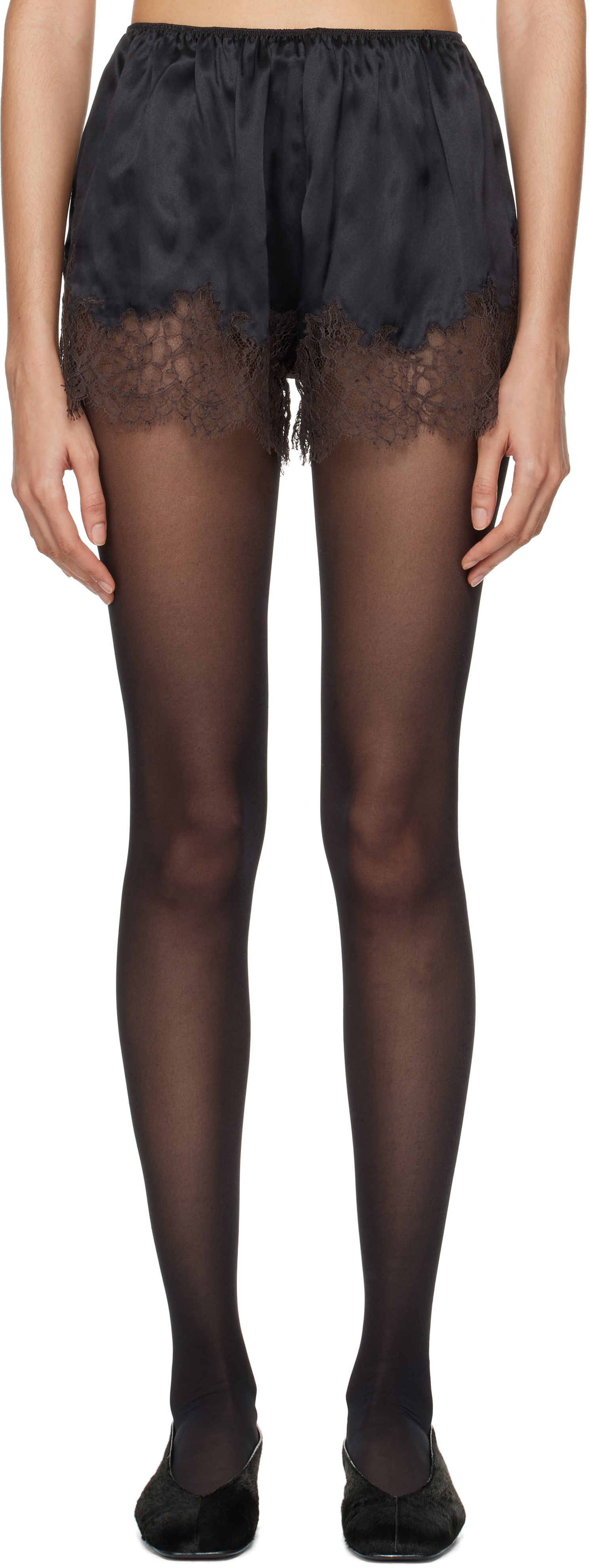 гащички Bode Bode Lace Inlay Tap Shorts Черно | WRF24BT006, 0