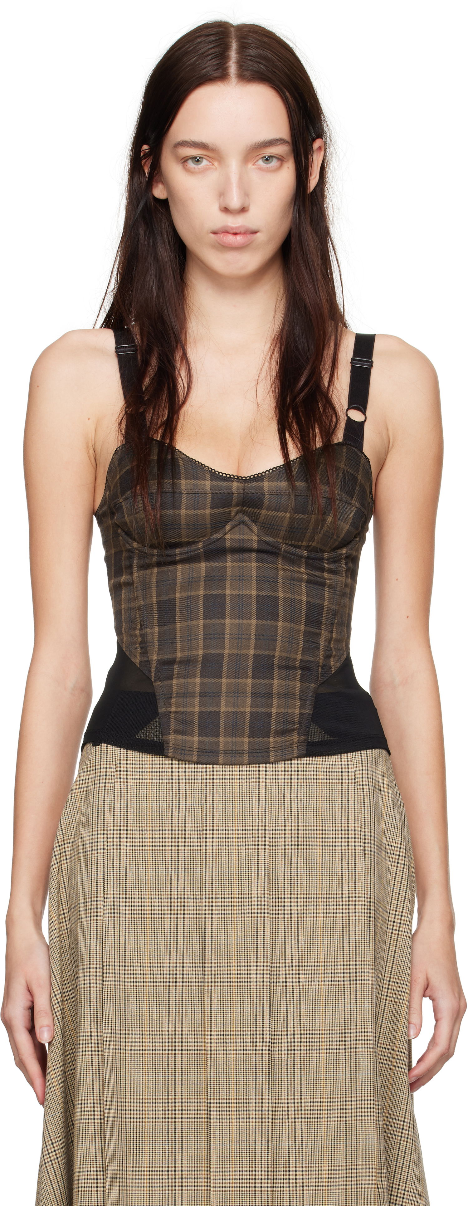 Потник Miaou Miaou Marguerite Plaid Corset Top Кафяво | 7149PLBPLB, 0