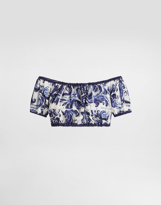 Dolce & Gabbana Majolica-Print Off-The-Shoulder Cotton Crop Top