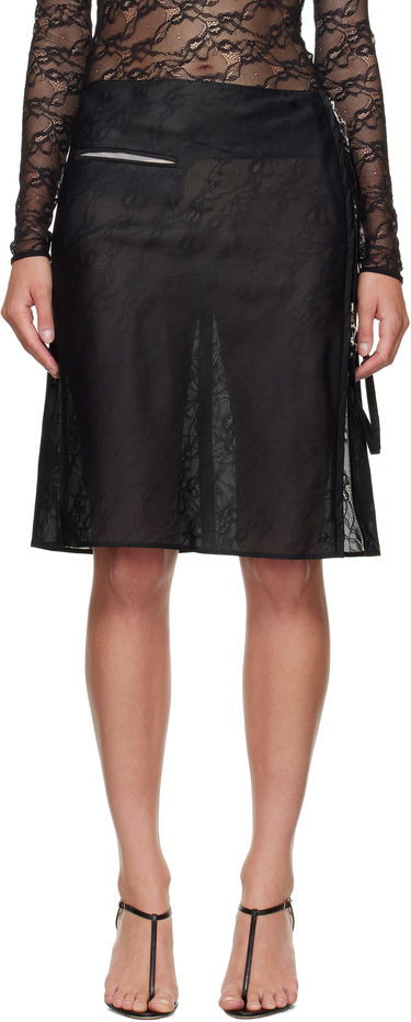 Пола Courrèges Courrèges Zipped Lace Midi Skirt Черно | 325CJU306PA0135, 0